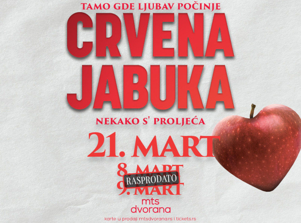 Grupa "Crvena jabuka" zakazala i treći koncert u Mts Dvorani za 21. mart