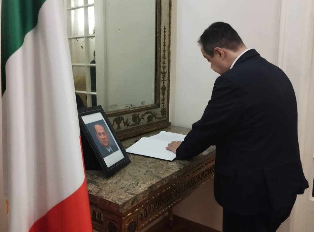Dacic signs book of condolences following Belrusconi's passing