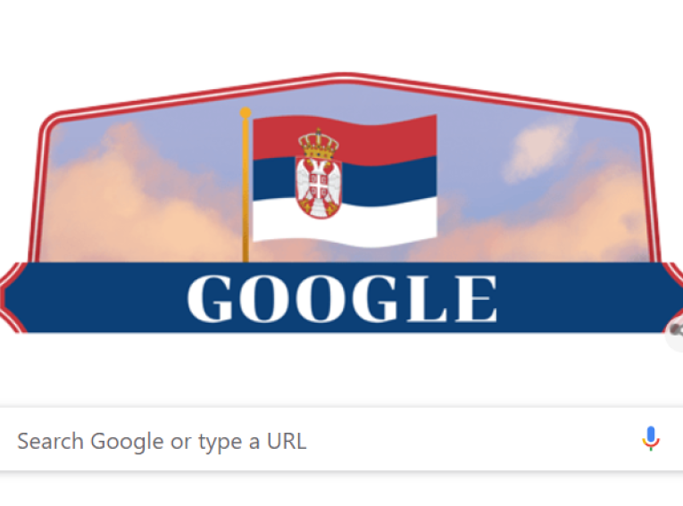 Gugl u bojama srpske zastave u čast Dana državnosti